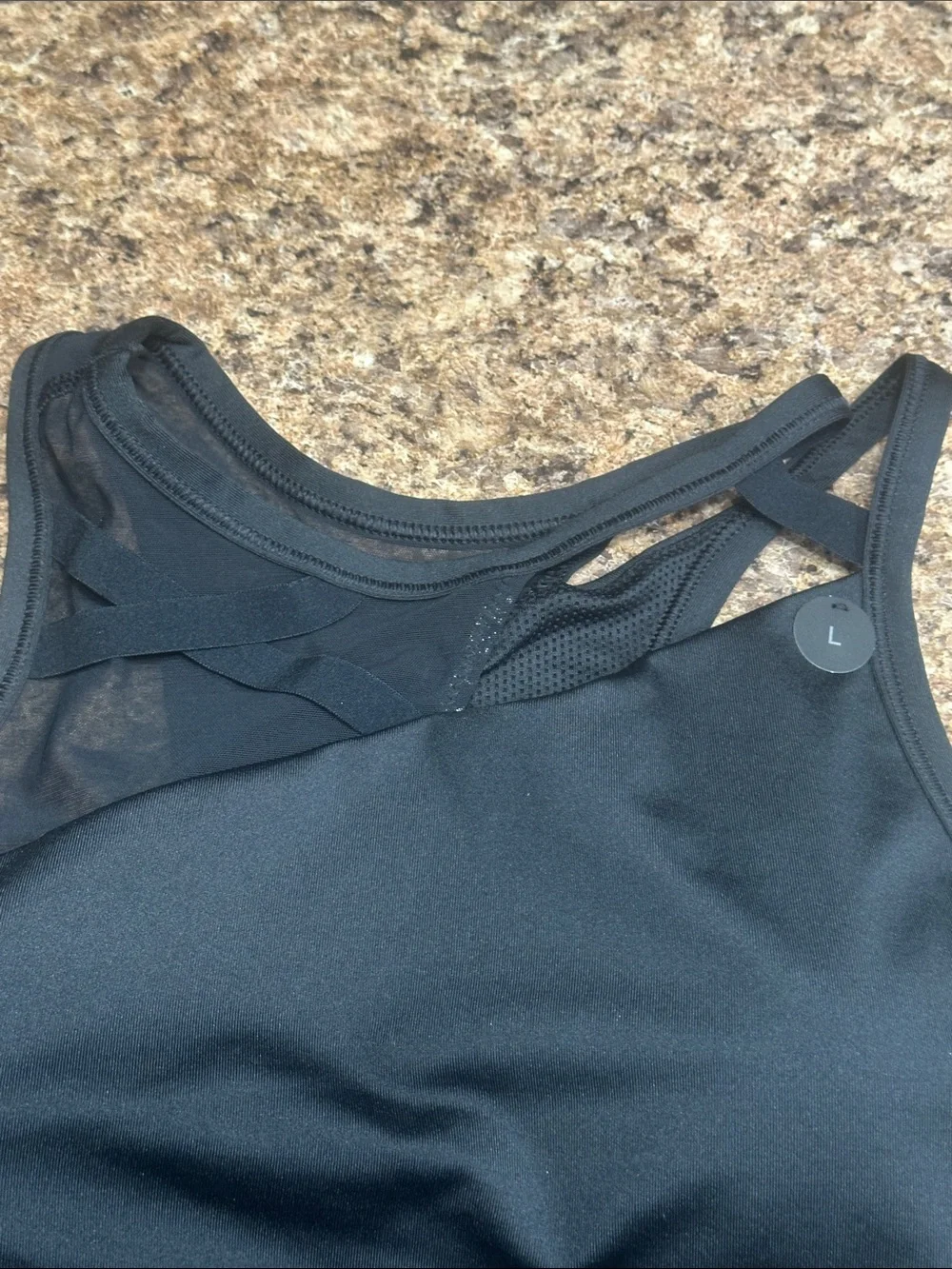 NWT Nike Black High Neck Strappy Sports Bra Large Mesh Panels